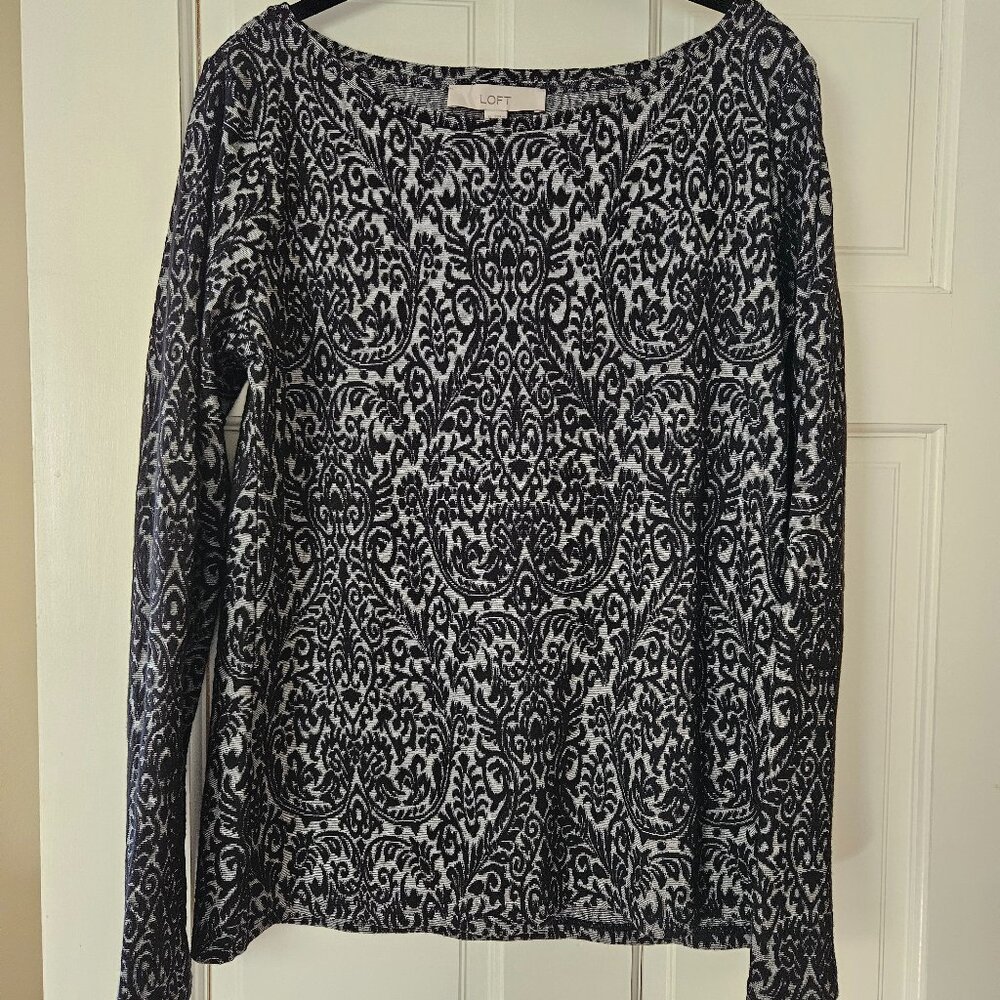 Loft Black and Gray Print Top (M)